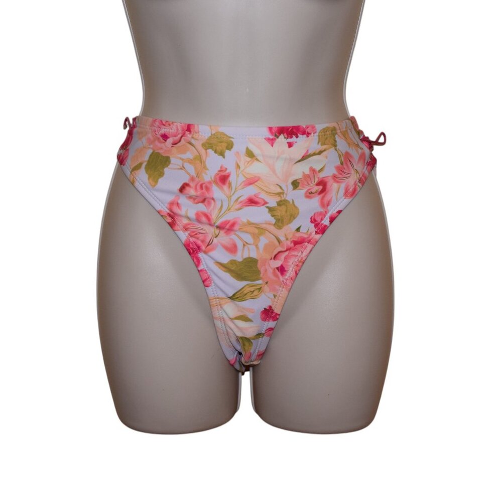 Kona Sol Floral Medium Coverage High Waist Bikini Bottom Swim Beach Vacation - L